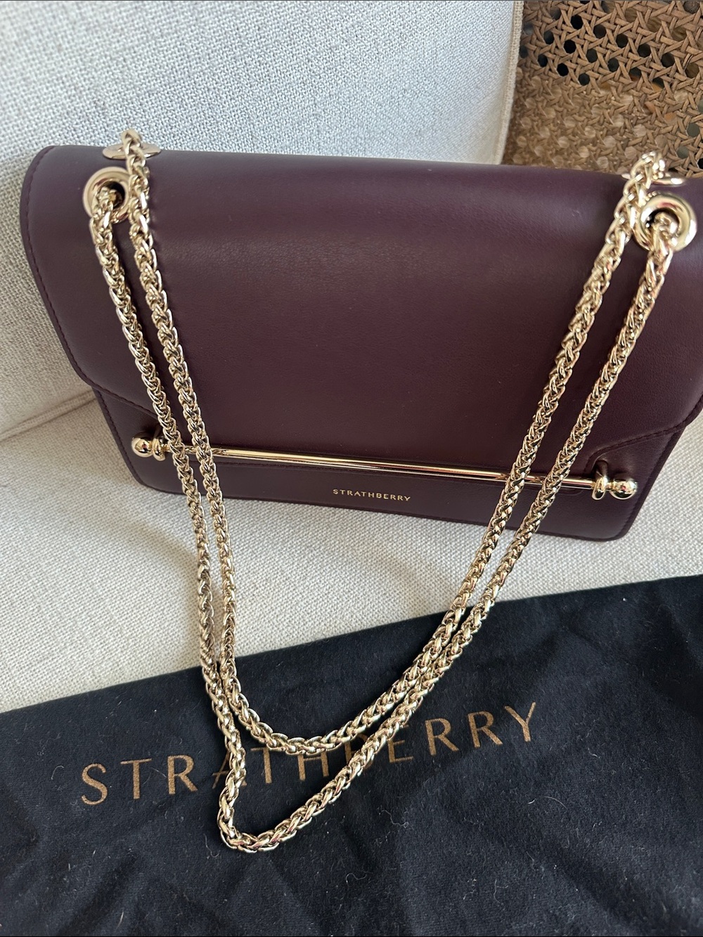 Strathberry Plum Leather Shoulder Bag with Gold Hardware - Picture 3 of 5